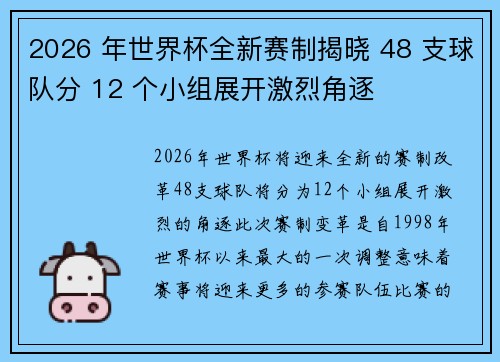 2026 年世界杯全新赛制揭晓 48 支球队分 12 个小组展开激烈角逐